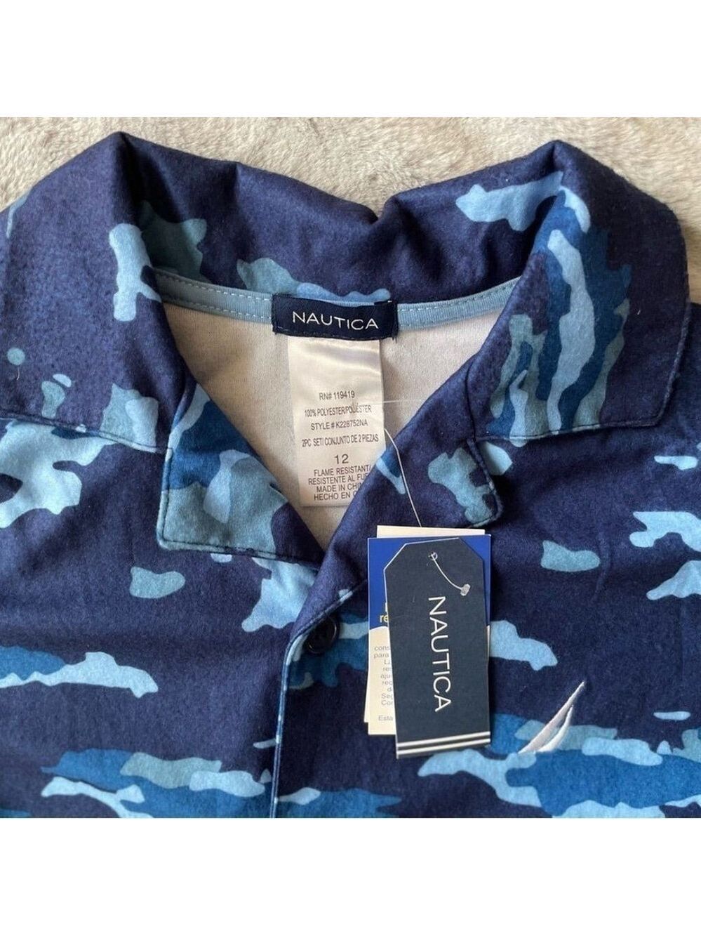 Nautica Sleep Shirt Navy Blue Button Front Long Sleeve NWT Size 12 - Picture 4 of 9